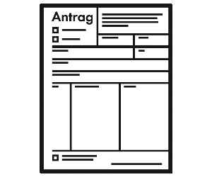 Antrag Illustration einer Seite mit der Überschrift Antrag