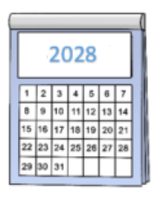 Illustration eines Kalenderblattes für einen beliebigen Monat im Jahr 2028