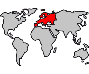 Weltkarte - Europa rot hervorgehoben Abbildung der Weltkarte, auf der Europa rot hervorgehoben ist